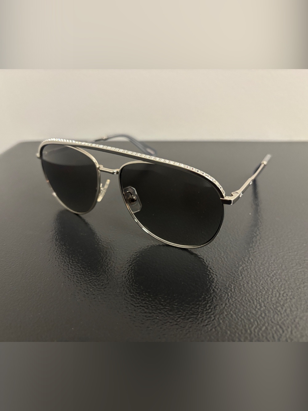 Swarovski Silver Aviator Sunglasses with Black Lenses